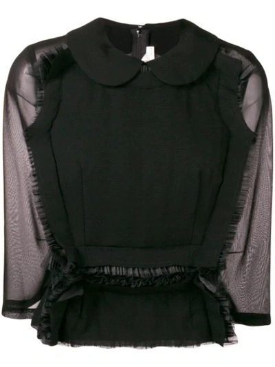 Comme Des Garçons Tulle Ruffle Trim Blouse In Black