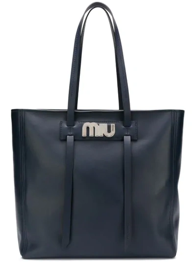 Miu Miu Logo Plaque Shopper Tote - Blue