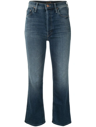 Mother The Tripped Flared Cropped Jeans In Blue