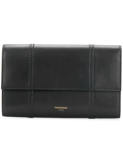 Thom Browne Brogued Leather Document Wallet In Black