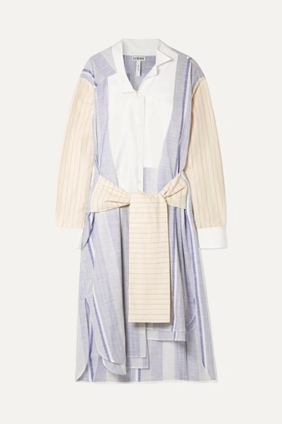 Loewe Tie-front Striped Cotton And Ramie-blend Midi Dress In Blue