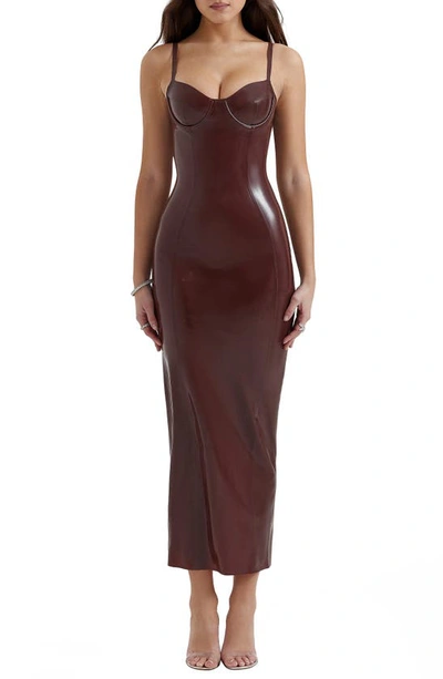 House Of Cb Maura Latex Body-con Midi Dress In Chocolate Brown