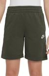 Nike Kids' Club Fleece Shorts In Cargo Khaki/ White