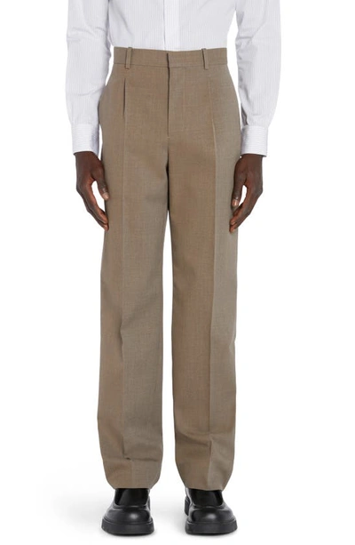 Bottega Veneta Pleated Multicolor Wool Twill Dress Trousers In Grey/ Ochre Melange