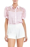 English Factory Puff Sleeve Organza Top In Pink