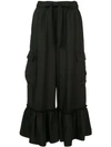 Cinq À Sept Cropped Ruffle Hem Trousers In Black