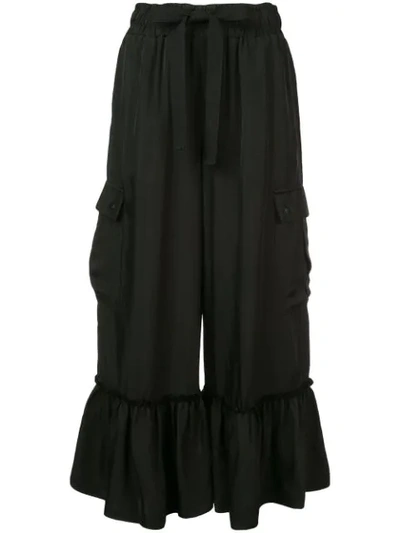 Cinq À Sept Cropped Ruffle Hem Trousers In Black