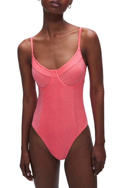 Good American Sparkle Show Off Underwire One-piece Swimsuit In Fiery Coral 002