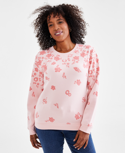Style & Co Petite Raining Flower Printed Long-sleeve Sweatshirt, Created For Macy's In Raining Pink