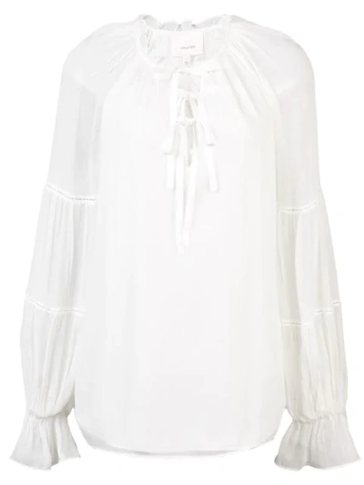 Cinq À Sept Tie Neck Flared Blouse In White