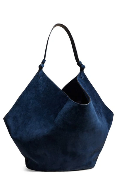 Khaite Medium Lotus Suede Tote In Midnight Navy