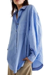 Free People Happy Hour Oversize Poplin Button-up Shirt In Serene Cerulean