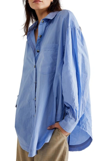 Free People Happy Hour Oversize Poplin Button-up Shirt In Serene Cerulean