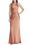 Amsale Asymmetric Neck Satin Gown In Sienna