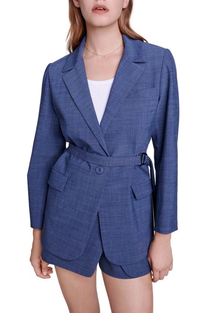 Maje Veronica Belted Blazer In Petrol Blue /