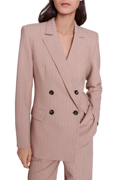 Maje Harell Double Breasted Blazer In Beige