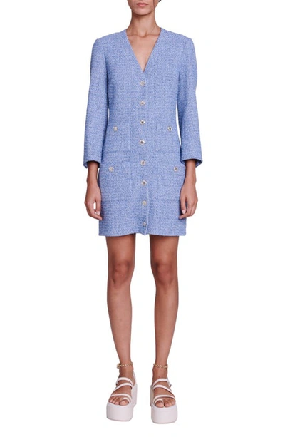 Maje Renablito Tweed Dress In Blue