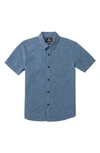 Volcom Kids' Play Date Knight Chambray Short Sleeve Button-up Shirt In Stone Blue