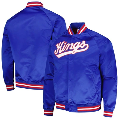 Mitchell & Ness Men's  Blue Sacramento Kings Hardwood Classics Throwback Wordmark Raglan Full-snap Ja