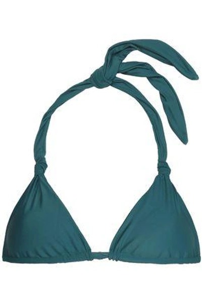 Mikoh Woman Knot-detailed Stretch-knit Triangle Bikini Top Petrol