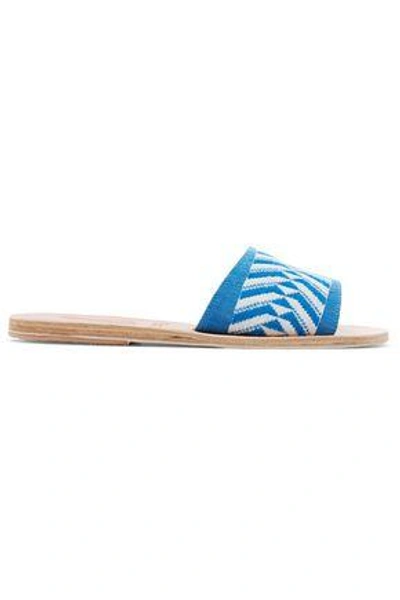 Ancient Greek Sandals Woman Taygete Color-block Leather Slides Blue