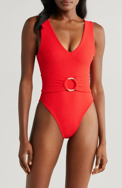 Montce Kim Belted One-piece Swimsuit In Red