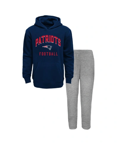 Outerstuff Babies' Toddler Boys And Girls Navy, Heather Gray New England Patriots Play By Play Pullover Hoodie And Pant In Navy,heather Gray