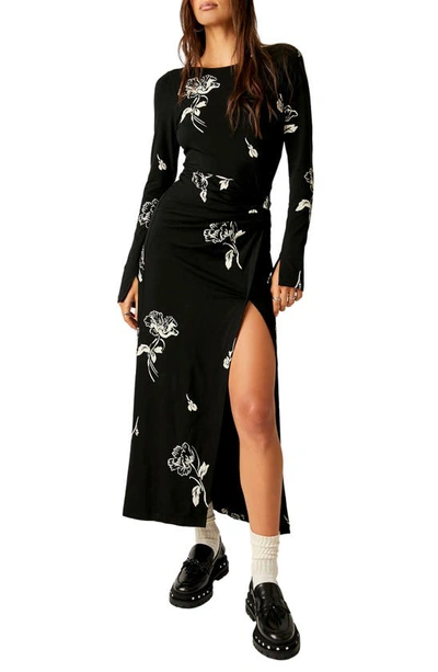 Free People Love & Be Loved Floral Long Sleeve Maxi Dress In Black