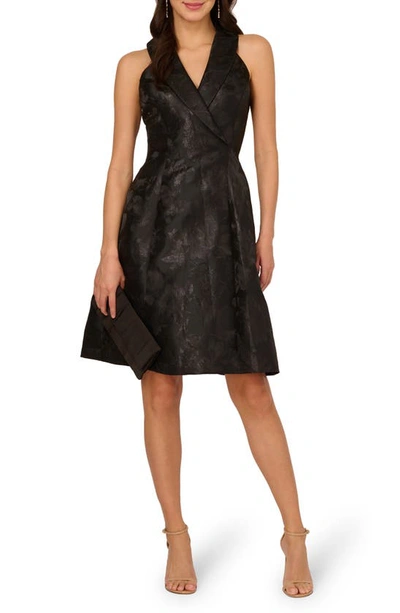 Adrianna Papell Metallic Floral Jacquard Sleeveless Fit & Flare Cocktail Dress In Black