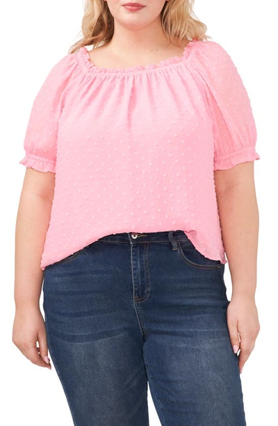 Cece Square Neck Clip Dot Top In Pink Begonia
