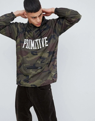 Primitive Skateboarding 1/4 Zip Overhead Jacket In Collegiate Camo - Green