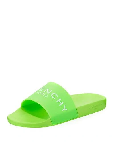 Givenchy Men's Logo Pool Slide Sandal In Green