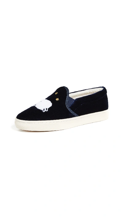 Soludos Velvet Sheep Slip On Slippers In Midnight Blue