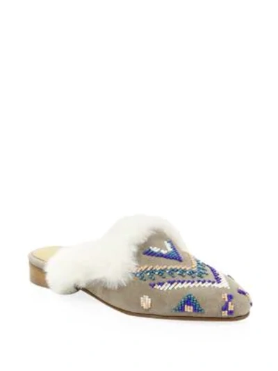 Soludos Sedona Faux-fur Beaded Mules In Ash