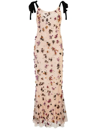 Attico Floral Embellished Long Dress In Neutrals