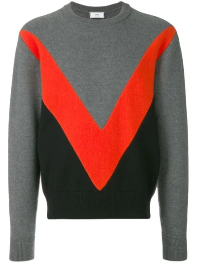 Ami Alexandre Mattiussi Tricolor Crew Neck Sweater With Contrasted Bands In Grey