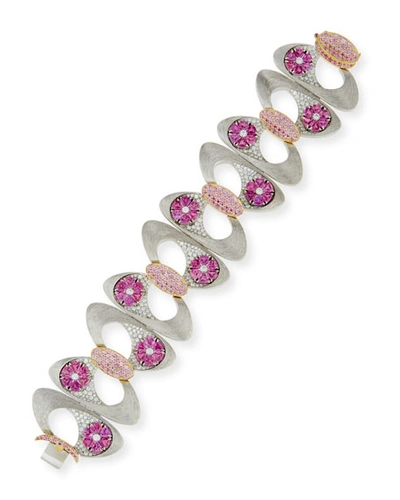 N-m Jewelry Shop Pink Sapphire & Diamond Bracelet In Brushed 18k White Gold