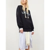 Loewe Distressed Logo-embroidered Cotton Hoody In Navy Blue