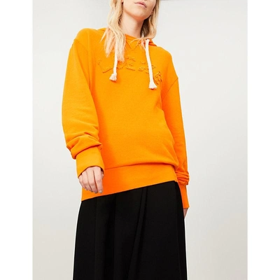 Loewe Distressed Logo-embroidered Cotton Hoody In Orange