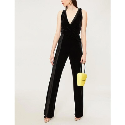 Galvan Fringe-trimmed Velvet Jumpsuit In Black