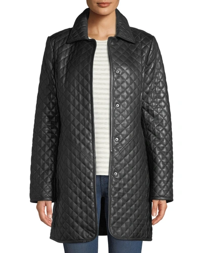 Neiman Marcus Plus Size Quilted Lamb Leather Trench Coat In Black