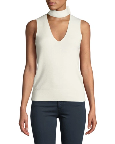 Theory Choker-collar V-neck Sleeveless Fine Silk/cashmere Top In White
