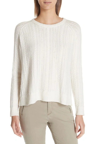 Atm Anthony Thomas Melillo Cotton-blend Cable-knit Crewneck Sweater In Ivory