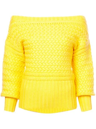 Tanya Taylor Marie Cable-knit Off-shoulder Sweater In Yellow