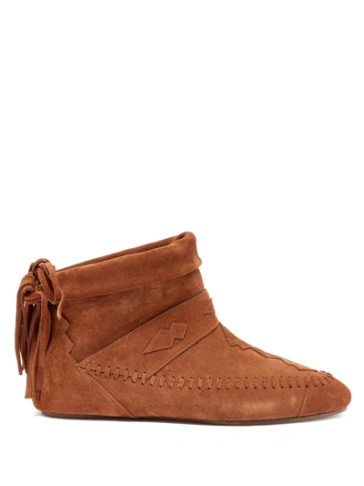 Saint Laurent Nino Fringed Suede Ankle Boots In Brown