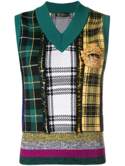 Versace - Tartan Intarsia Wool Sweater - Womens - Multi In Green