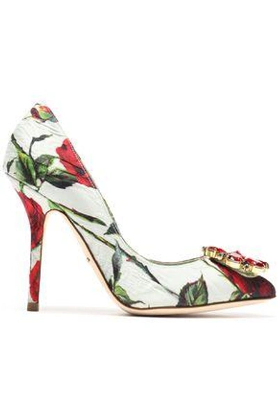 Dolce & Gabbana Woman Crystal-embellished Floral-print Jacquard Pumps Mint