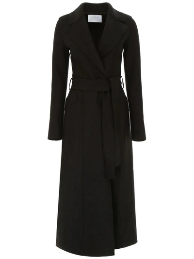 Harris Wharf London Long Coat With Belt In Black