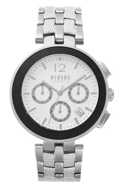 Versace Silver Logo Chronograph, 44mm In Silver/ White/ Black