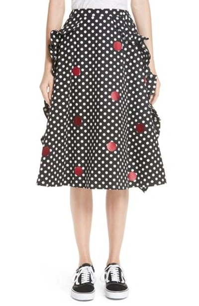 Paskal Dot Print Ruffled A Line Skirt In Big Polka Dot/ Red Circle